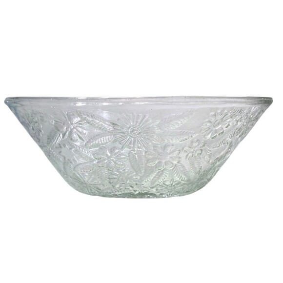 Vintage 1940s Floral Indiana Pressed Glass Ornate Daisy Serving Bowl 7.5” - Picture 3 of 8